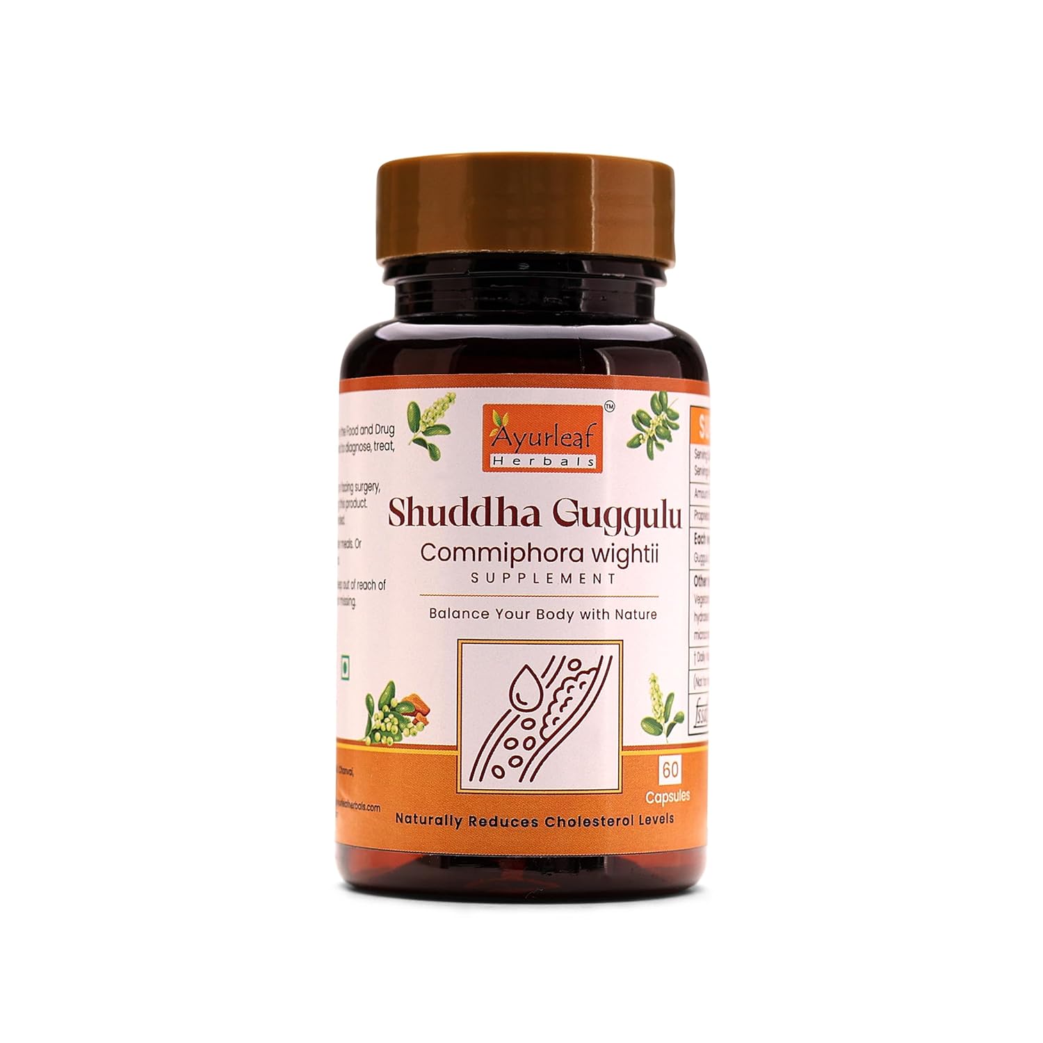 Ayurleaf Herbals Pure Ayurvedic Shuddha Guggulu Capsules - 60 Caps