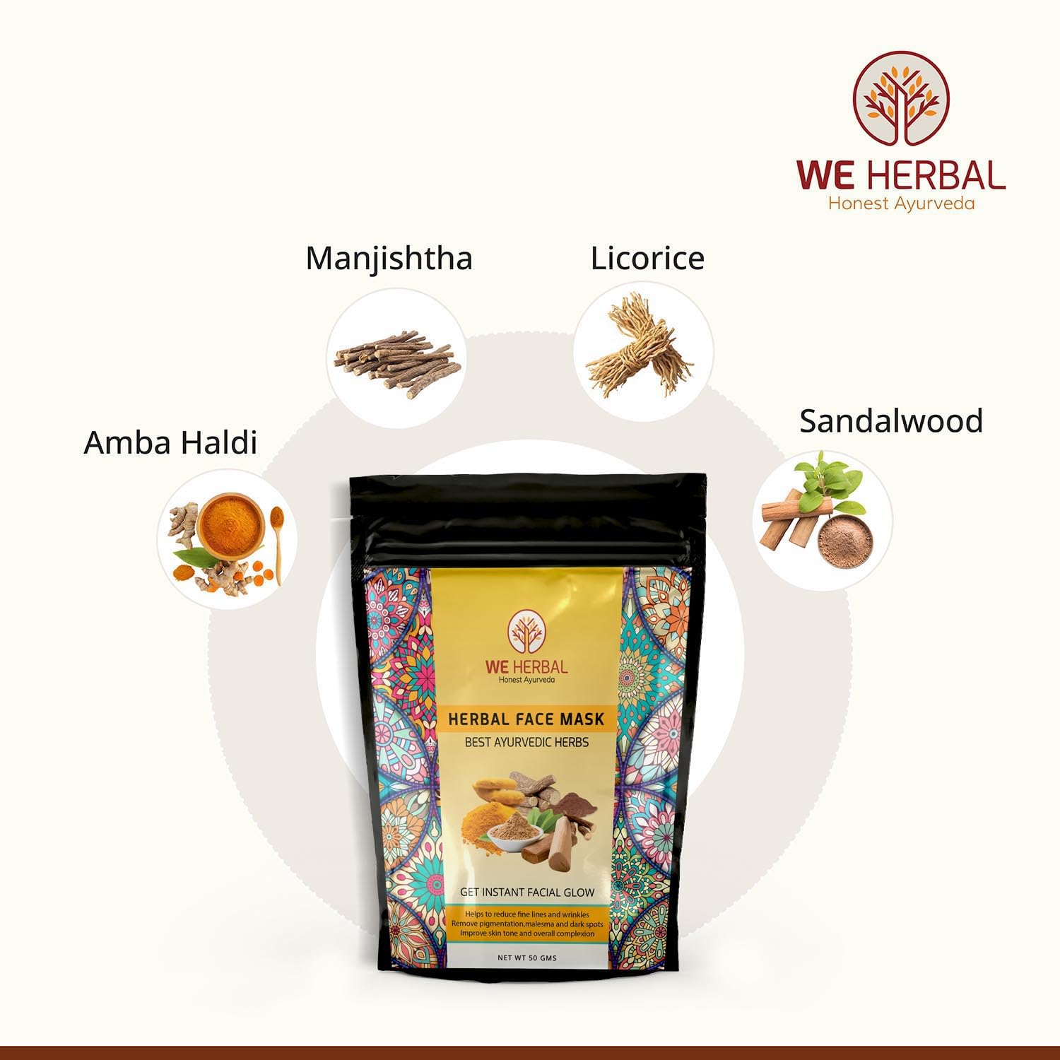 Face Mask | Instant At-Home Facial with Manjistha, Licorice & Amba Haldi | Detoxifies, Soothes & Brightens | 100% Natural | No Fragrance or Colour | 50g