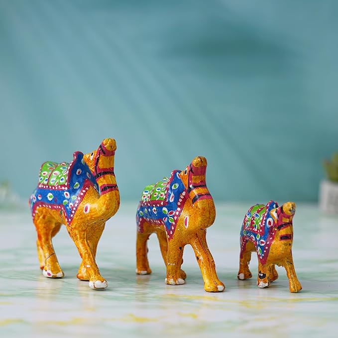 Ecraftindia Multicolor Handcrafted Set of 3 Camel Statues Animal Figurines Decorative Showpieces