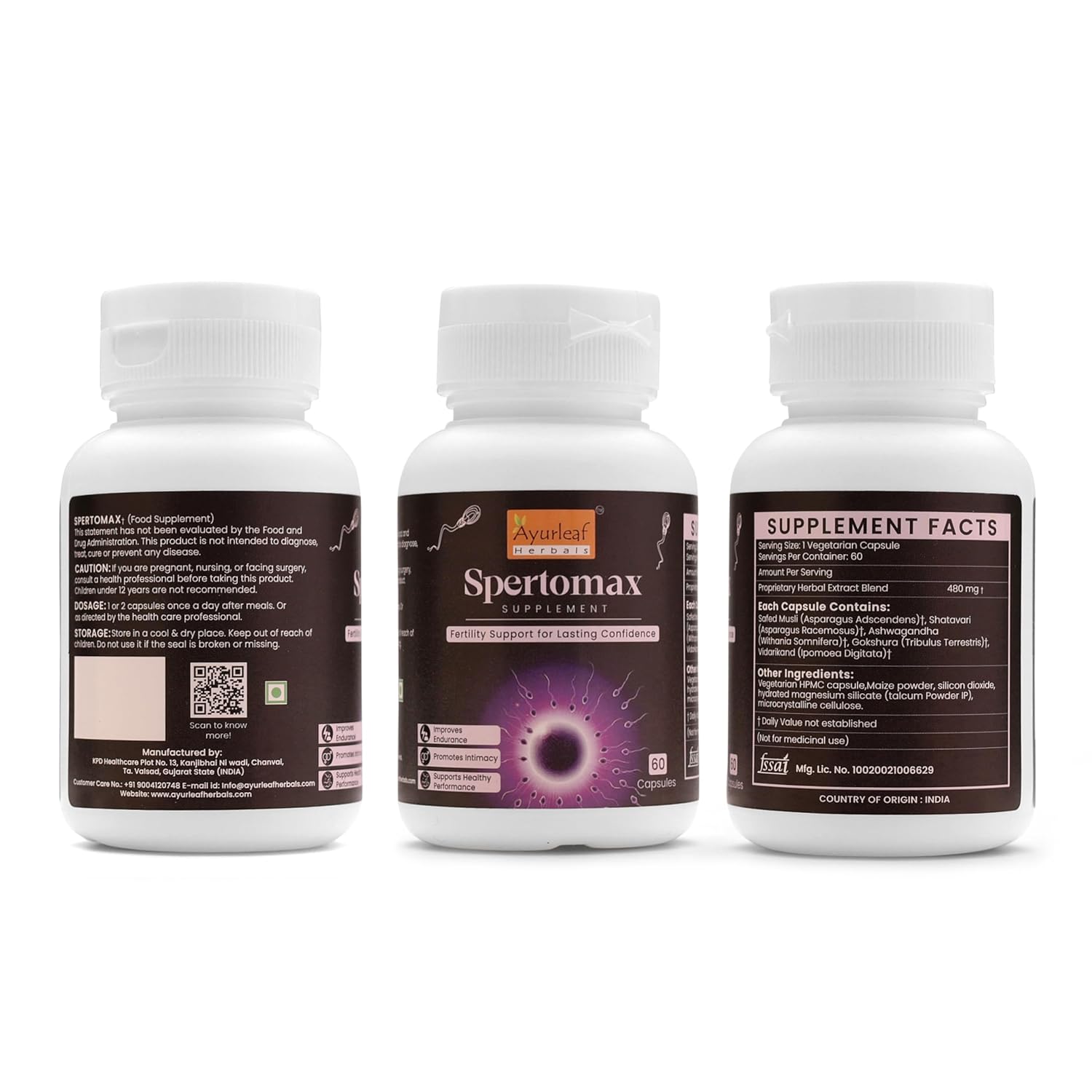 Ayurleaf Herbals- Spertomax Extract Blended Capsules 480 Mg | 60 Veggie Caps