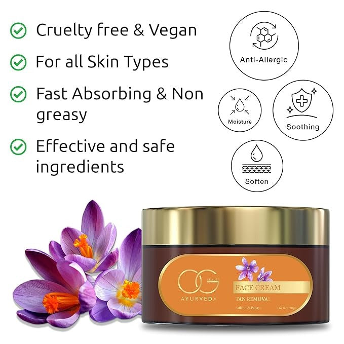 Og Beauty AYURVEDA Tan Removal Saffron & Papaya Face Cream - 50 gms