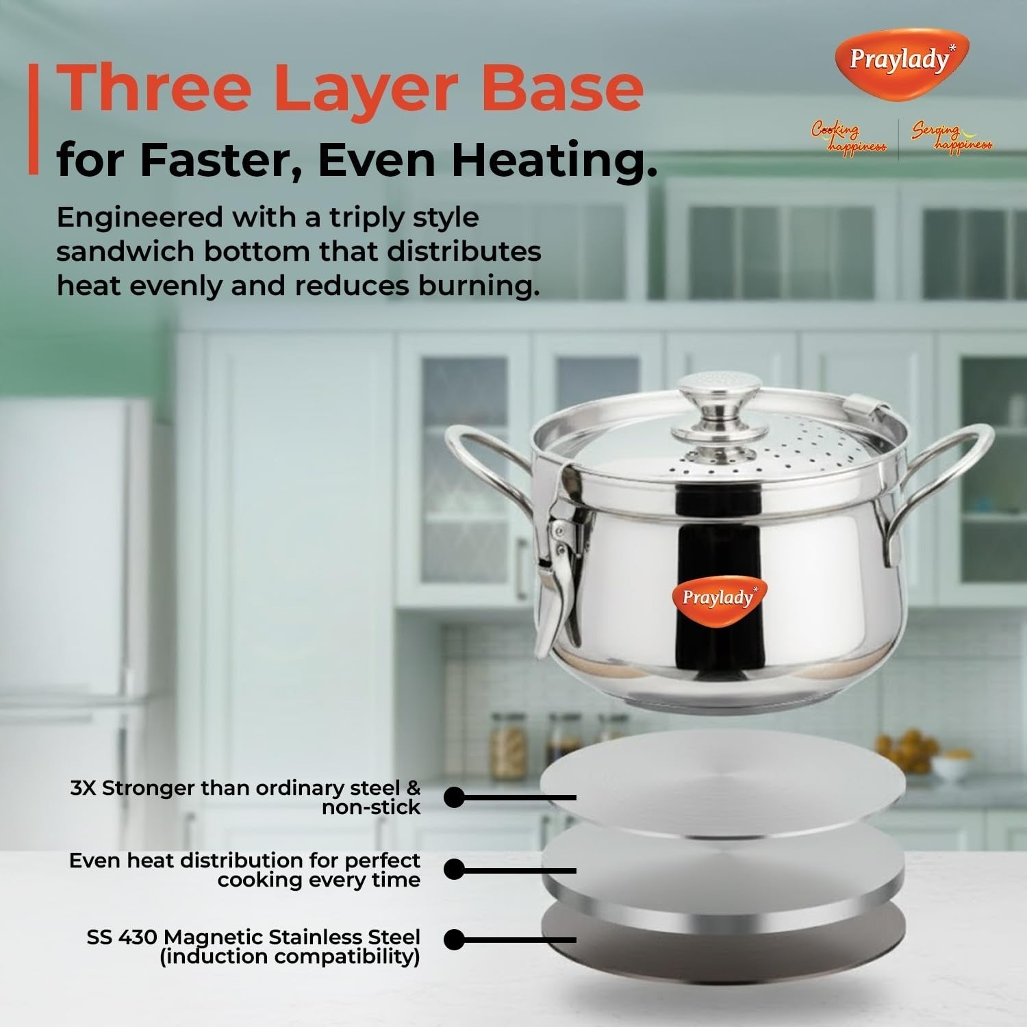 PrayLady Baby Boss Stainless Steel Strainer Pot with Lock Pasta Rice Vegetable Induction Base