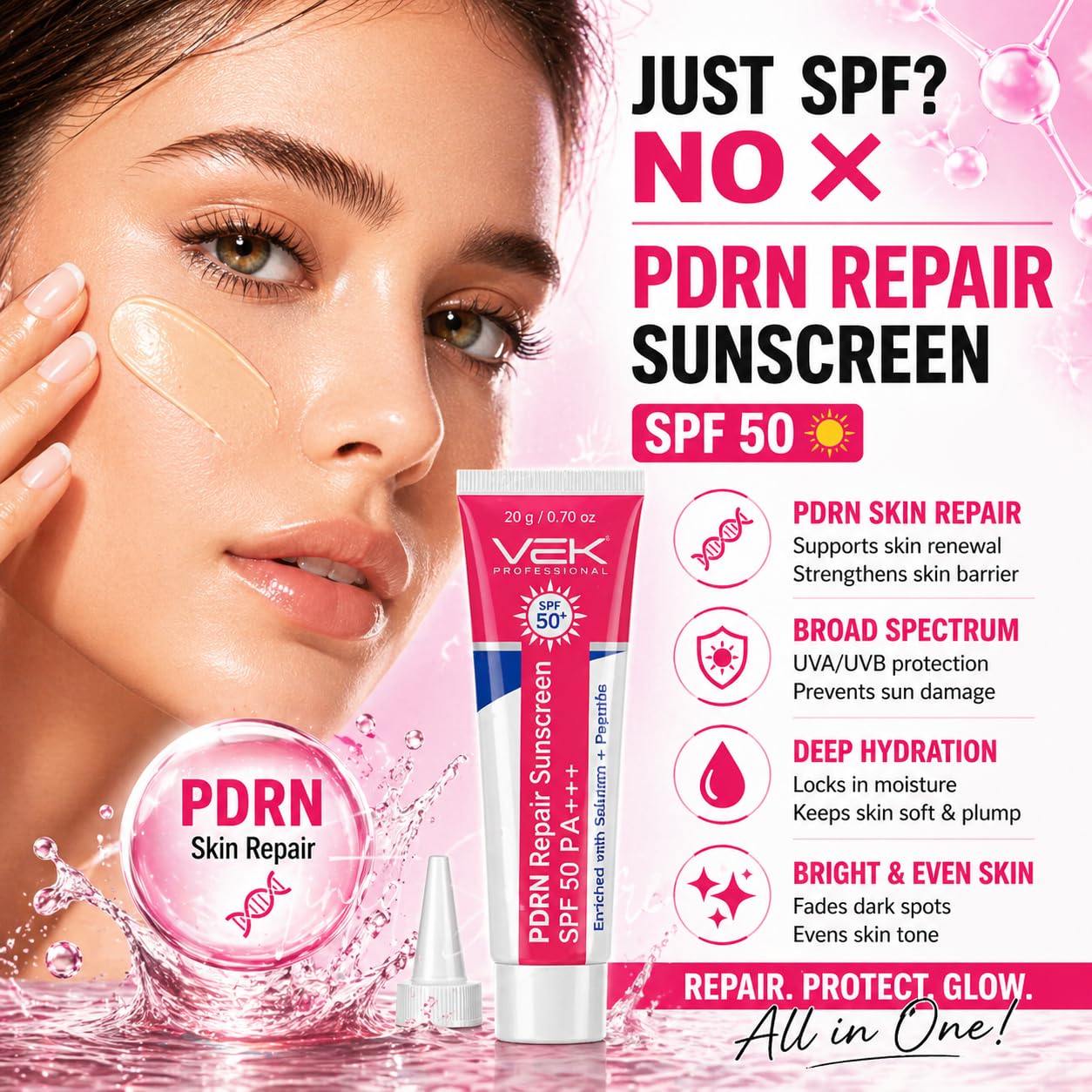 VSK Professionals PDRN Repair Tinted Sunscreen SPF 50+ | Broad Spectrum UVA/UVB Protection | Skin Repair Formula with Natural Tinted Coverage | Lightweight, Non-Greasy Daily Wear for Even, Glowing Skin Tone | 20g (Pack of 1)