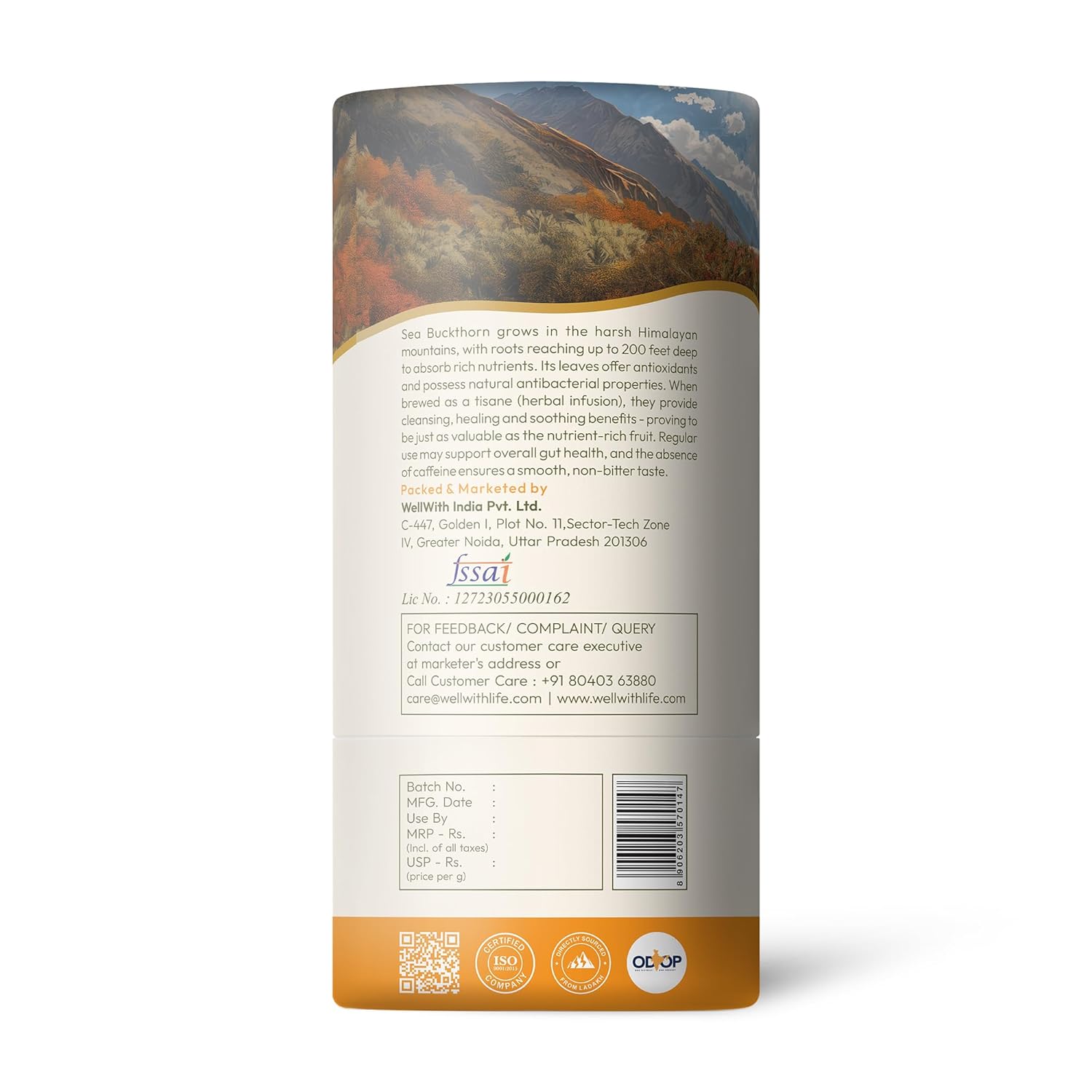 Wellwith by Ayuzera Sea Buckthorn Raw Leaves Tea, Good For Skin and Immunity, For a Healthy Lifestyle - Himalayan Seabuckthorn Herbal Leaf Tea - Pure & Natural (50g)