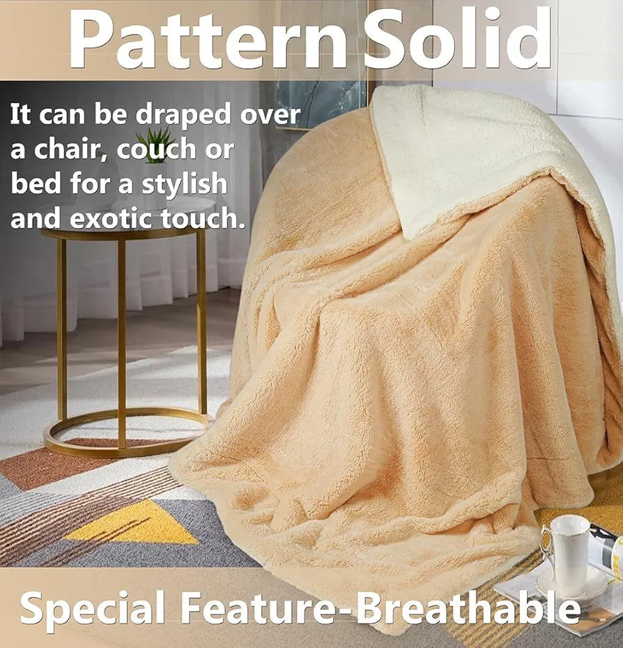 Homekart Faux Rabbit Fur with Sherpa Luxurious Soft Fluffy Cozy Fuzzy Warm Reversible Blanket for Single Size Bed Blanket Color Beige