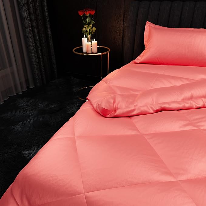 Stoa Paris Satin Comforter for Single Size Bed 300 TC One Pillow Cover Colour Scarlet