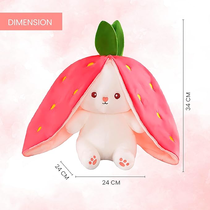 Kidology Plush Toy Pillow Reversible Bunny Cute Rabbit Sofa Pillow Medium Strawberrry Bunny