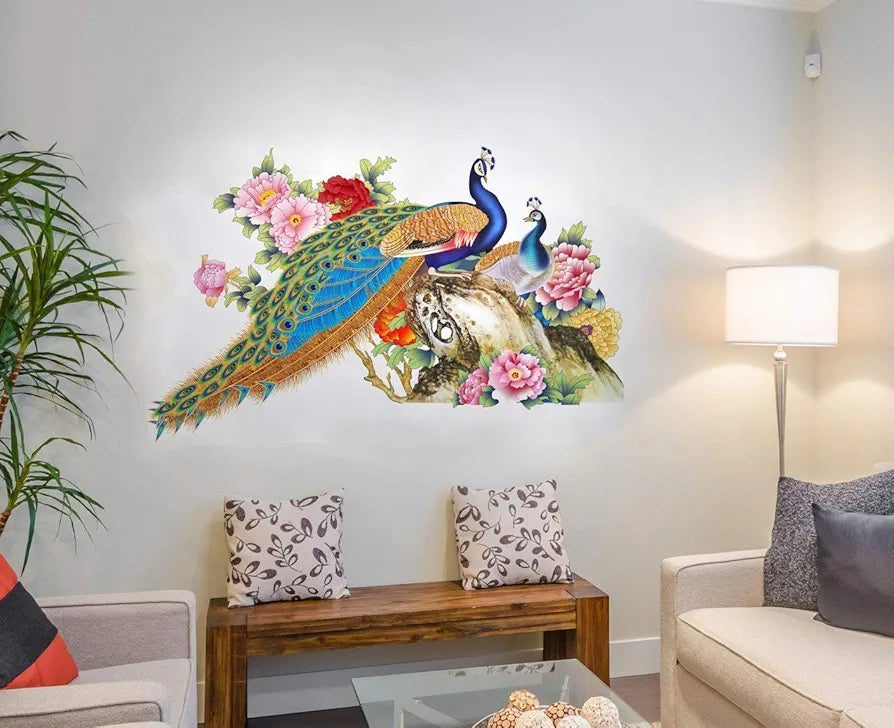 Decals Design Peacock Birds Nature Wall Sticker Multicolour