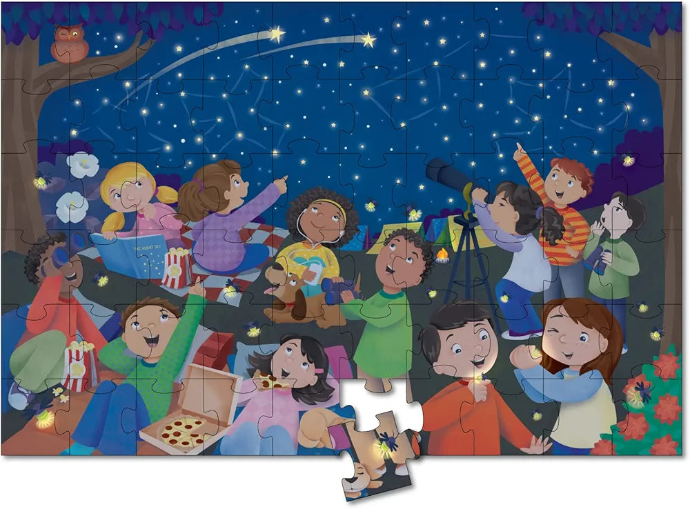 Playqid Puzzle for Kids Age 4 to 7 Years, 3 x 2 Feet-60 Large Pieces | Jigsaw Floor Puzzle Games for Kids Childrens Brain Booster Camping Night Starry