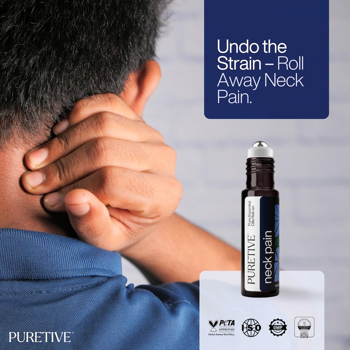 PURETIVE | Neck Pain Relief Roll-On | 100% PURE Plant Oils| Instant Cooling & Warming Sensation to Soothe Muscle Tension | For Neck Pain Caused by Poor Posture & Long Hours at a Desk | 10ML
