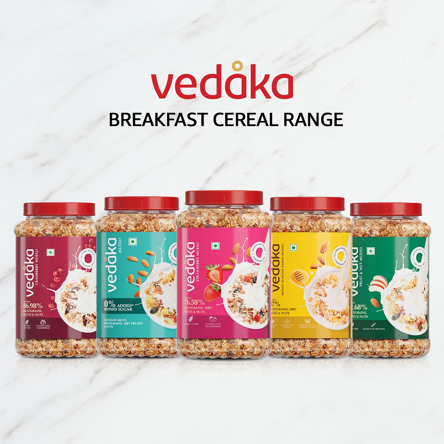Vedaka Cranberry Muesli | 1 Kg | Jar | Contains 86.98% Dry Fruits, Nuts and Multigrains | Loaded with Cranberries | Source of Fiber | No Added Preservatives | Breakfast Cereal