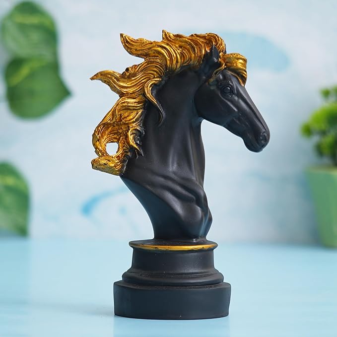 Ecraftindia Polyresin Black & Golden Horse Head Statue Animal Figurine Decorative Showpiece | Ideal Decor and Gift for Horse Lovers