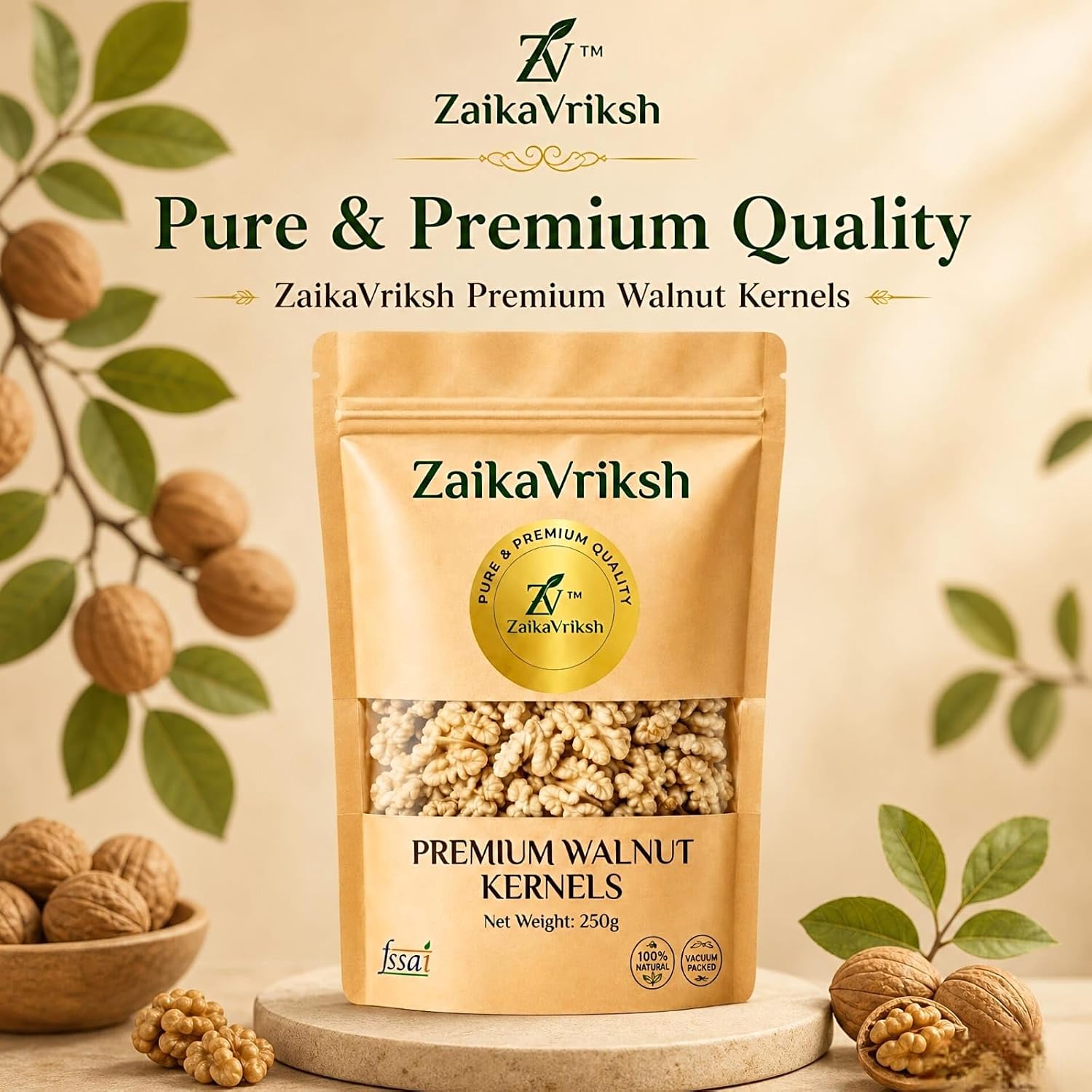 ZaikaVriksh Premium White Chile Walnut Halves 250g | Large Size Akhrot Giri | Extra Light Walnut Kernels | Vacuum Packed | Rich in Omega 3, Protein & Fiber | Healthy Dry Fruits