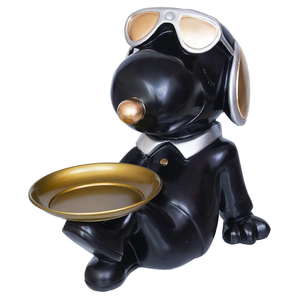 Ecraftindia Cute Balck Bull Dog Statue Sitting With Glasses and Headset Playing Whistle Decorative Animal Figurine
