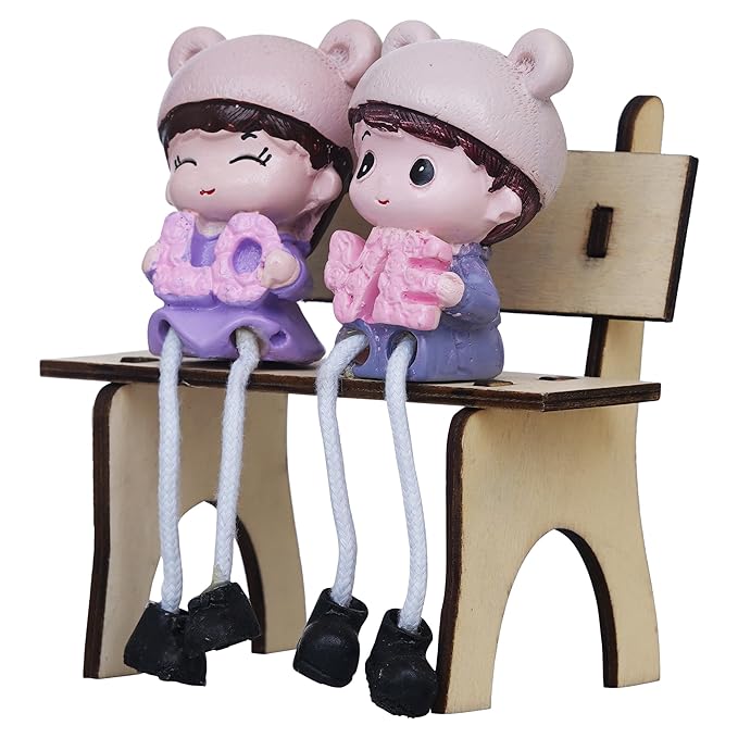 Ecraftindia Cute Couple Sitting on Beanch Holding Love Decorative Showpiece | Valentine Gift