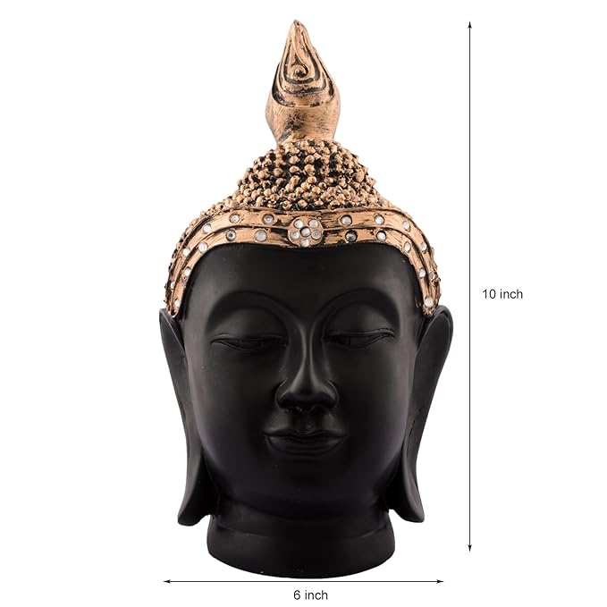 Ecraftindia Elegant Buddha Head Polyresin Statue | Red and Brown