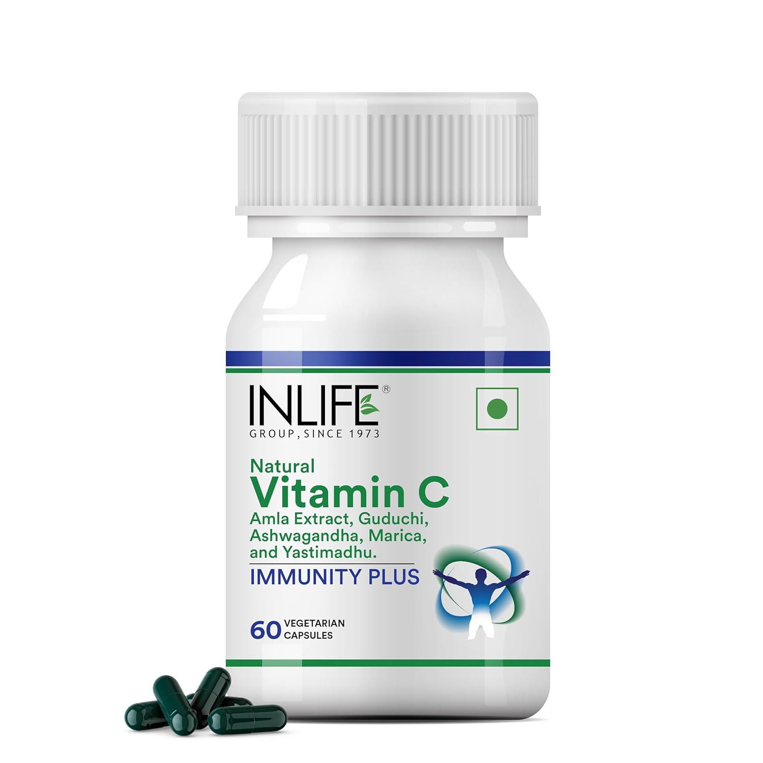 INLIFE Immunity Plus Supplement Natural Vitamin C (Amla) Guduchi Ashwagandha Marica Licorice Ayurvedic Herbal Formula - 60 Vegetarian Capsules