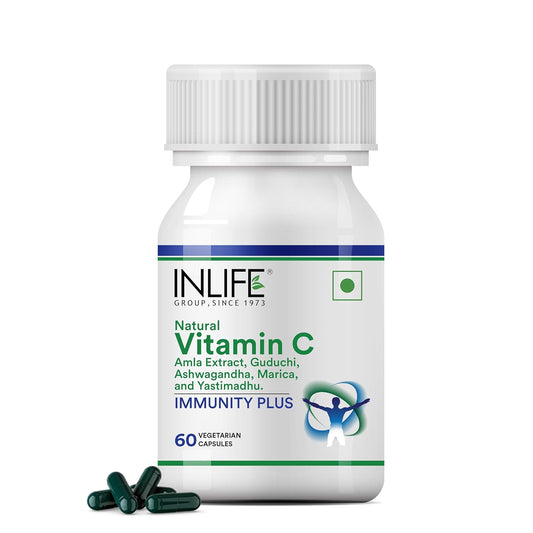 INLIFE Immunity Plus Supplement Natural Vitamin C (Amla) Guduchi Ashwagandha Marica Licorice Ayurvedic Herbal Formula - 60 Vegetarian Capsules