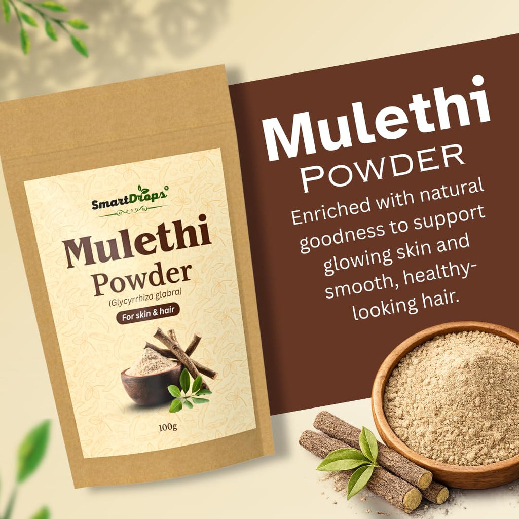 Smartdrops Mulethi Root Powder for Hair and Skin DIY Face Pack Hair Pack Mixing Ingredient for Scalp and Skincare Routine | 100g (Pack-1)