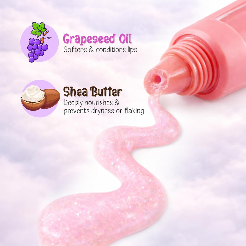 Princess by RENEE Cloudshine Glitter Lip Gloss | Shiny & Glossy Finish | Lightweight, Non-Sticky, Nourishing Formula | With Shea Butter, Grapeseed Oil & Vitamin E | 9 ml