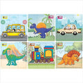ABYZ Wooden Dinosaur and Transport (Dinosaur+Bus+Train+Car) for Kids & Children Paperless Puzzle Set of 6