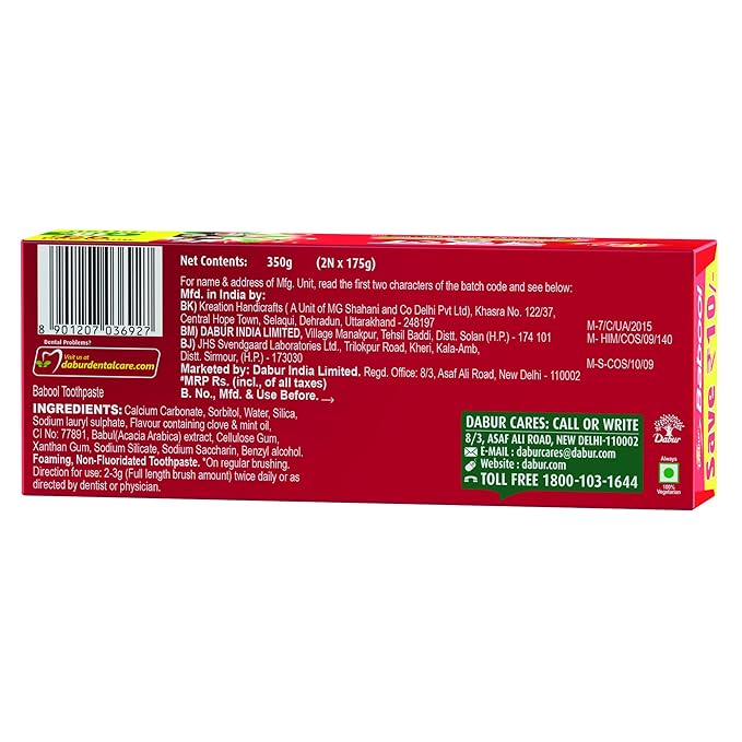 Dabur Babool Ayurvedic Toothpaste - 350 gms (Pack of 2)