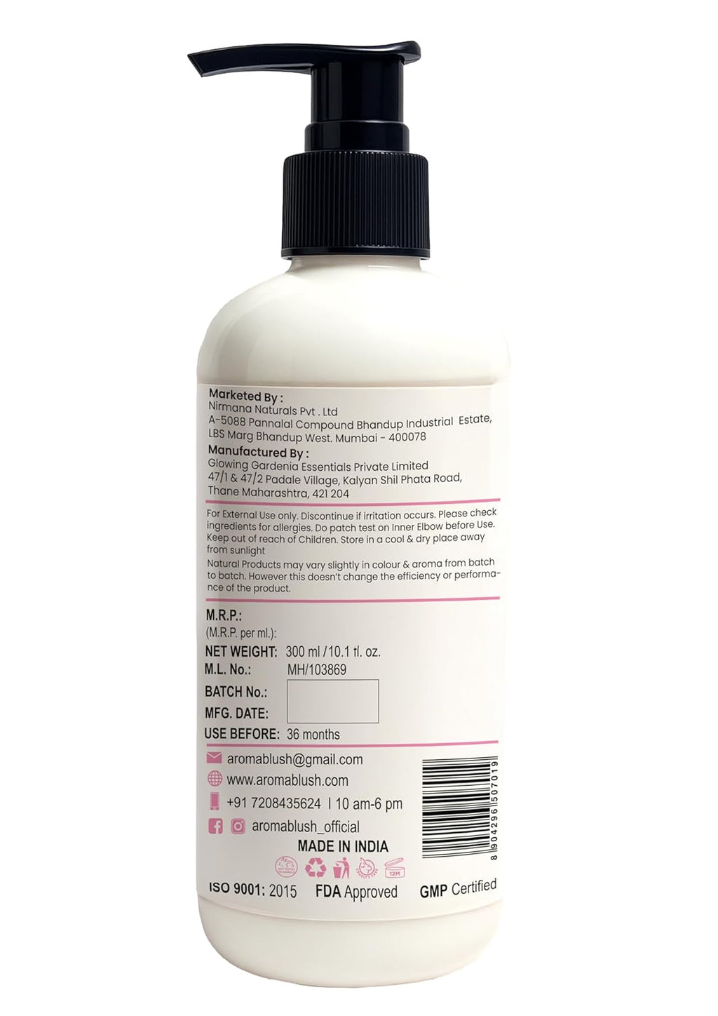 Aromablush - Rosy Radiance Body Lotion | Indian Rose Oil, Niacinamide, Vitamin E | Brightening & Intense Hydration | Non-Greasy, Lightweight | Floral Scent | For All Skin Types | 300ml