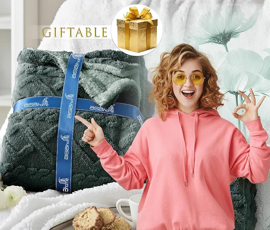Homekart Flannel with Sherpa Luxurious Super Soft Reversible Double Bed Blanket for Winter 500GSM Blanket Quilt Rajaai Color Bottle Green