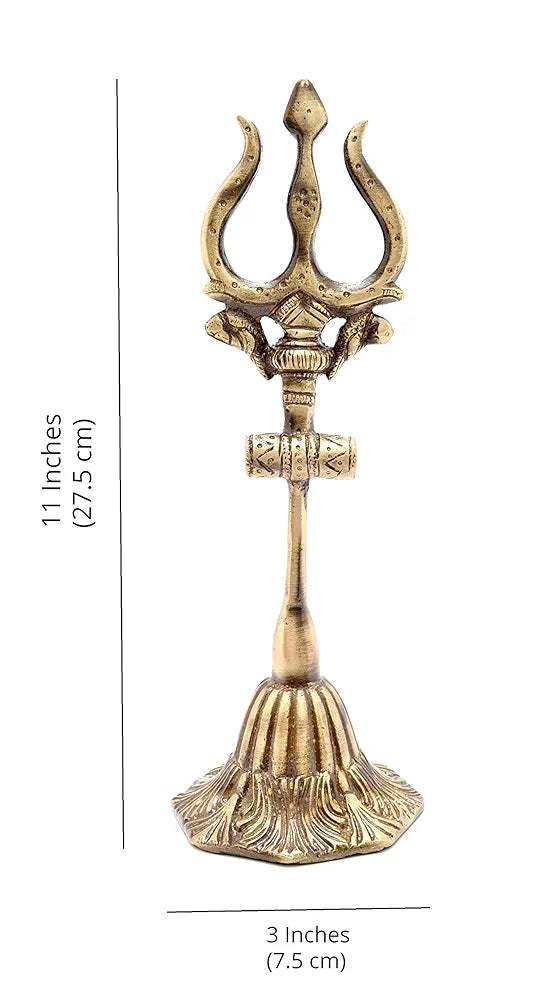 Two Moustaches Brass Shiva's Trishul with Damru Decorative Showpiece