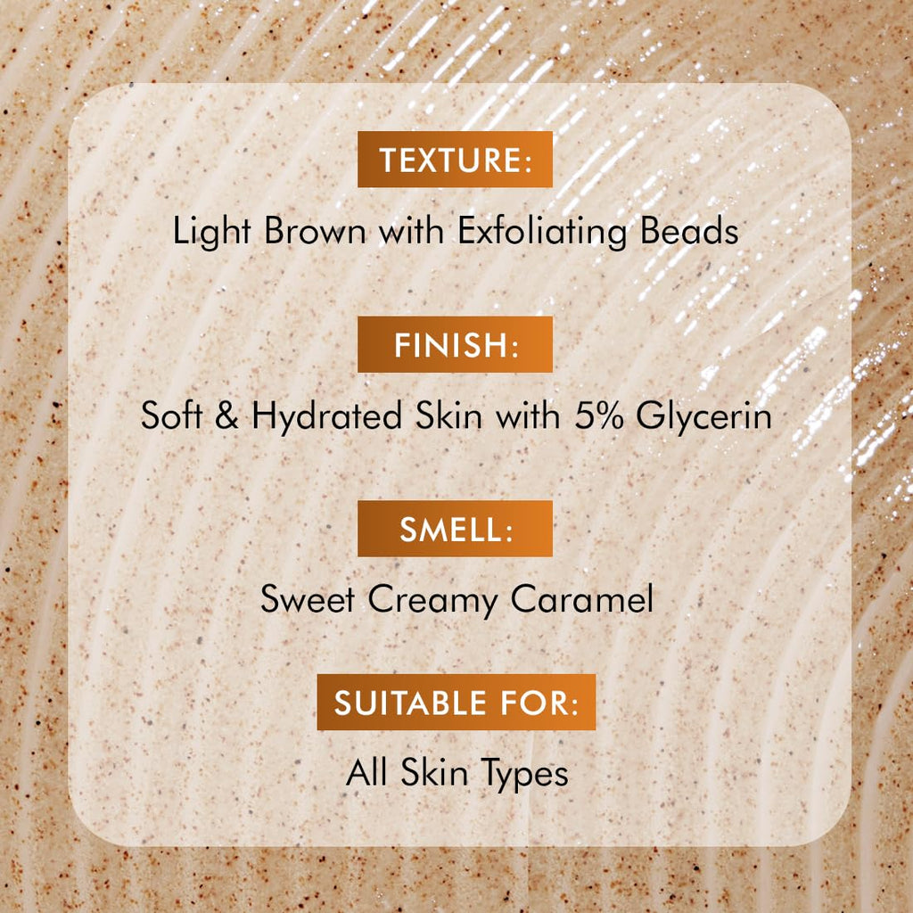 mCaffeine 7% Exfoliating Body Wash 300ml | 1% Salicylic & 2% Lactic Acid | Summer Bodywash for Dry Skin| Reduces Body Acne & Ingrown Hair | Smooth, Hydrated Skin | Sweet Caramel Shower Gel for Women & Men