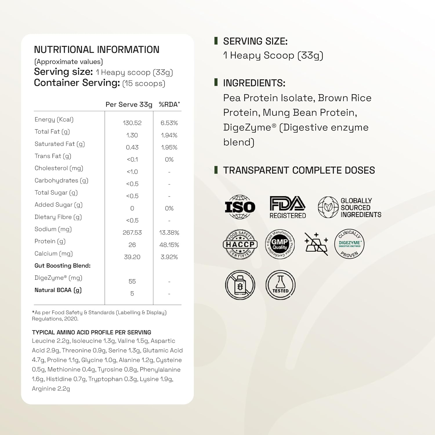 Ace Blend Unflavoured Plant Protein Triple Complex 500g | Brown Rice, Pea & Lentil | 26G / Serving | Complete Amino Acids | Gut Friendly | Soluble Food Fortifier for Aata, Dosas, Gravies, Baking