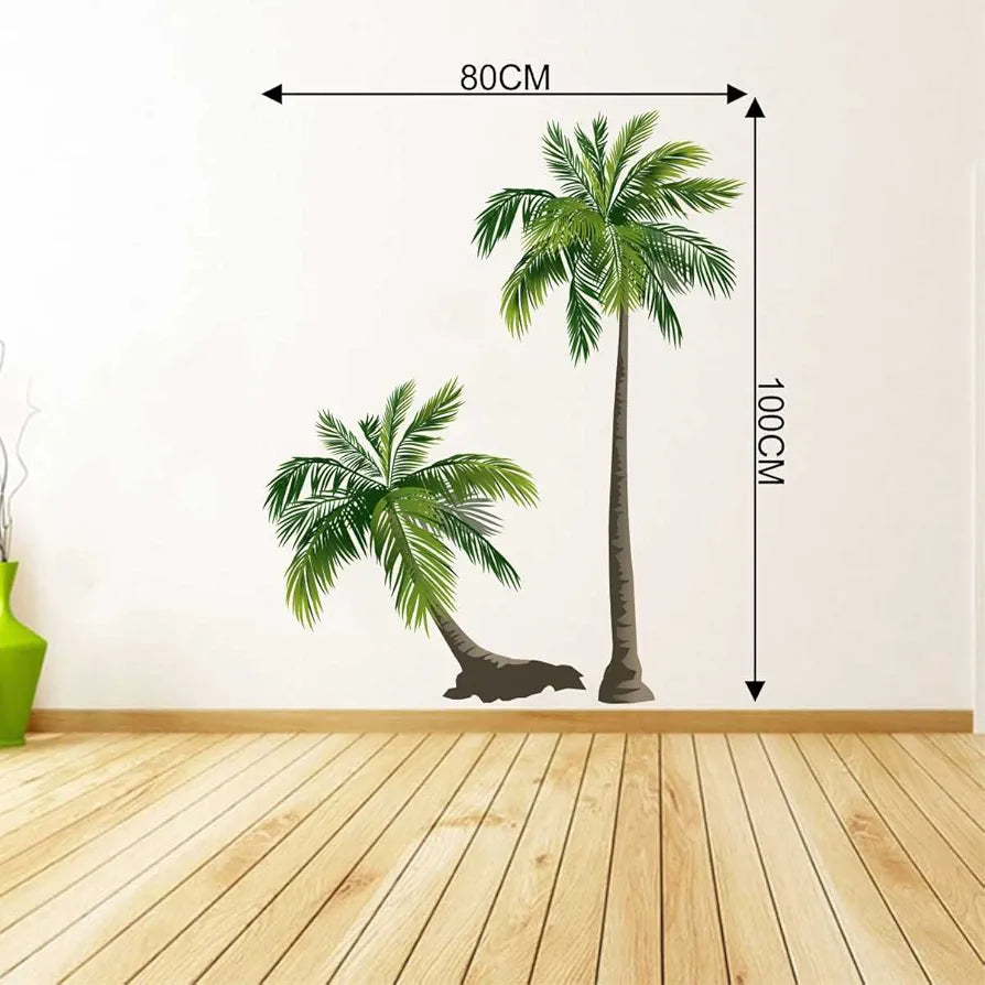 Rawpockets Decal Pair Coconut Trees Multi-Color Large Size Wall Sticker