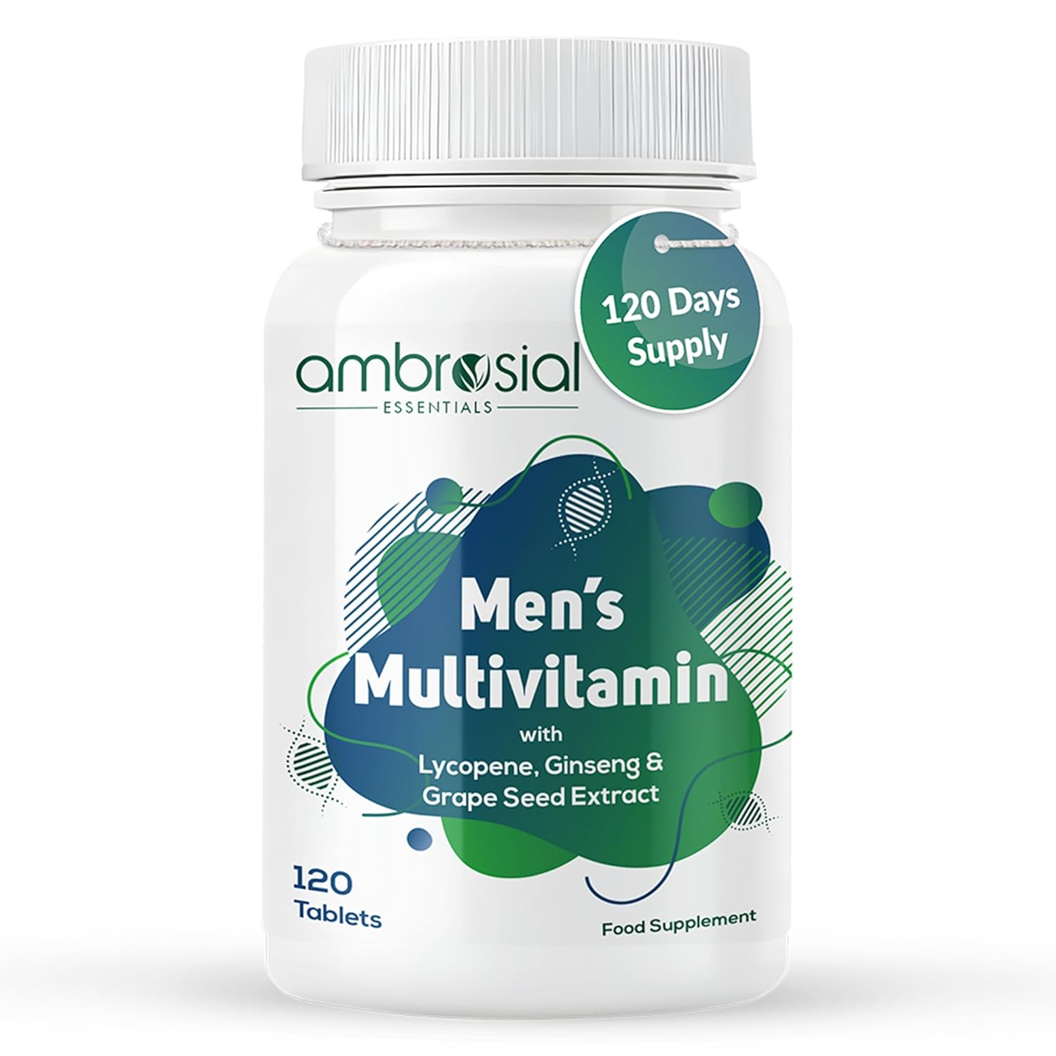 Ambrosial Men's Multivitamin Tablets - Multivitamin for Men with Lycopene, Ginseng & Grapeseed extract- Multivitamins for Men, Supports Muscle Strength, Immunity, Energy & Endurance 120 Tablets
