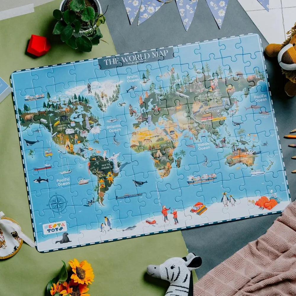 Nesta Toys Floor Puzzle & Game World Map Jigsaw Puzzle, Educational Toy Gifts for Boys & Girls Ages 6 to 14 Geography for Kids 108 pcs, 70 x 50 cm