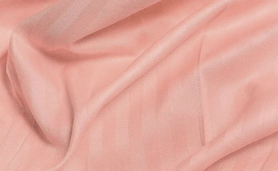 Trance Home Linen 100% Cotton 78x36 inch Single Fitted 200TC Satin Stripe Elastic Fitted Bedsheet Bedspread with 1 Pillow Covers Colour Peach