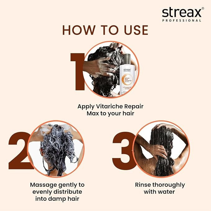 Streax Professional Vitariche Care Repair Max Shampoo For Women - 300 ml
