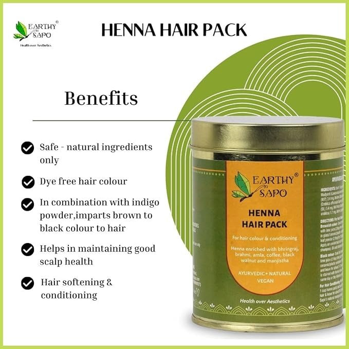 Earthy Sapo Ayurvedic Natural Henna Hair Pack - 200 gms