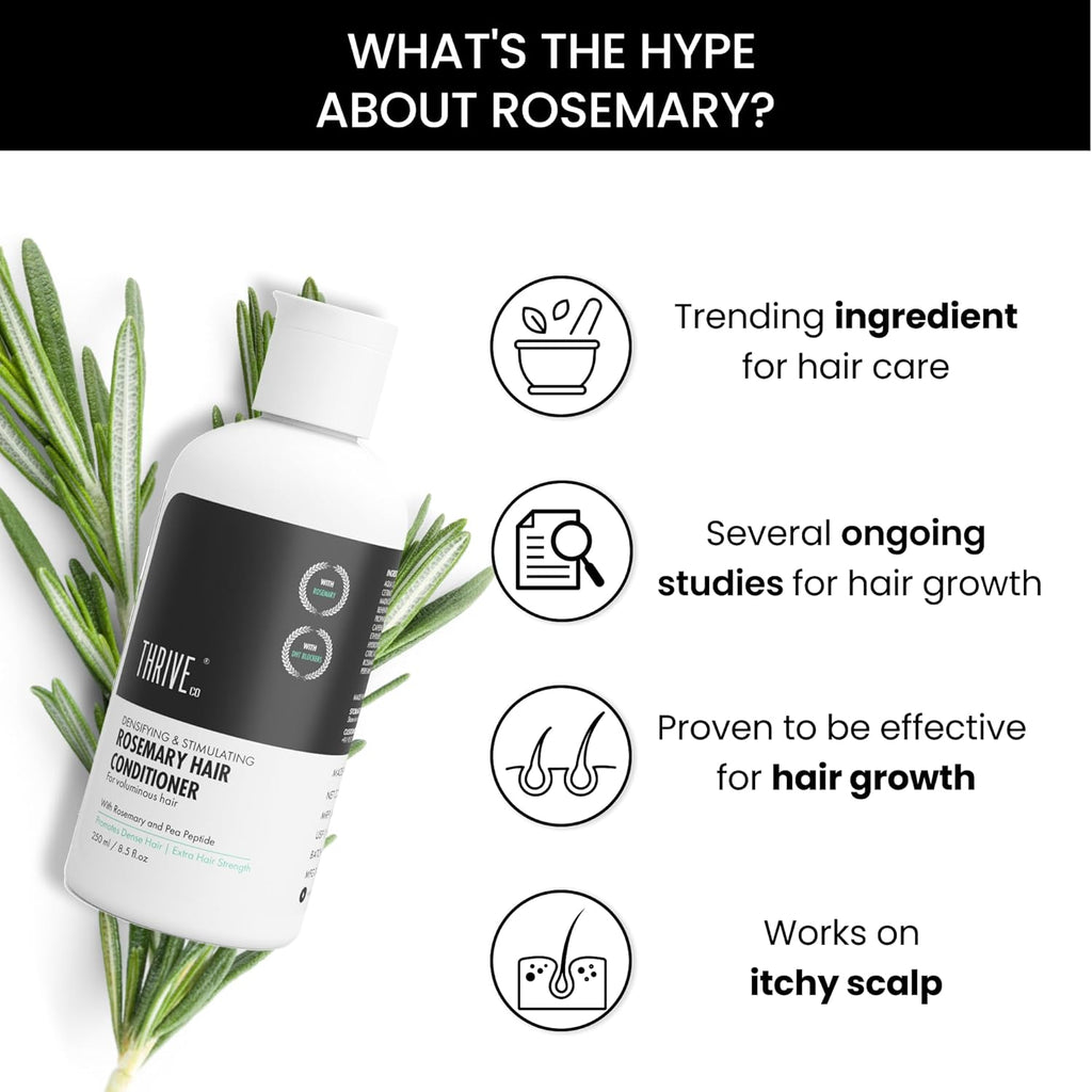 ThriveCo Rosemary Hair Conditioner | Helps Add Volume & Strengthen | With Pea Peptide & Caffeine | Densifying Formula for Fuller-Looking Hair | Paraben & Sulphate Free | For Men & Women | 250 ml