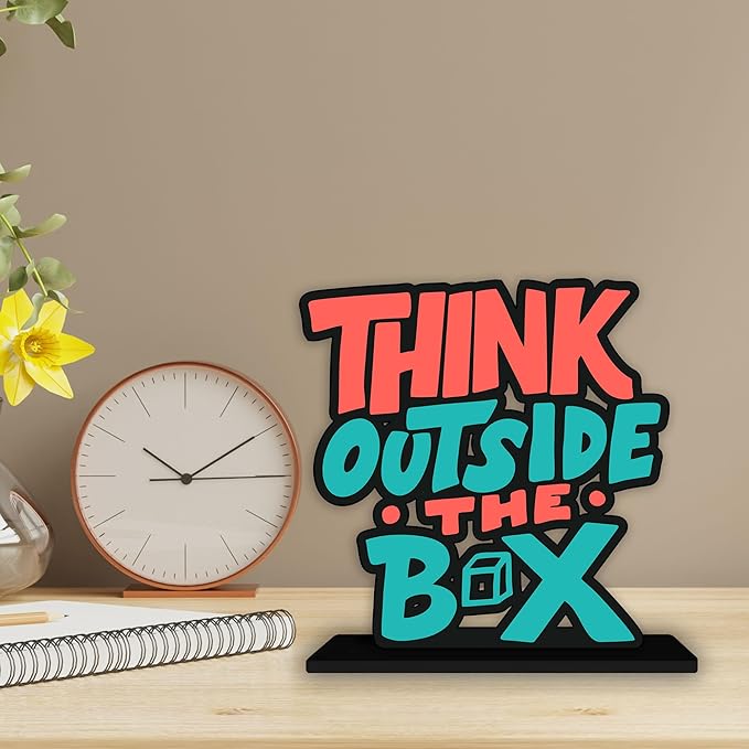 Artvibes Wooden Idols and Figurine Think Outside the Box Quotes Table Decoration for Office Desk | Home Decor Item