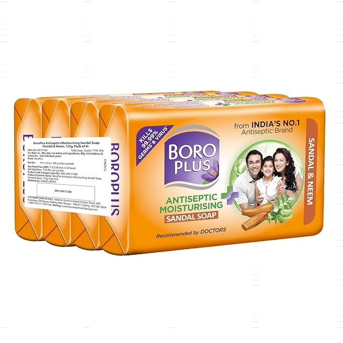 BoroPlus Antiseptic And Moisturising Bathing Sandal Soap With Sandal & Neem - 125 gms(Pack of 4)