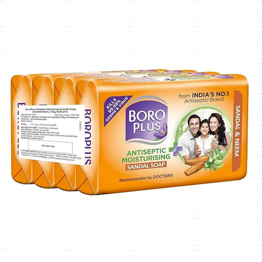BoroPlus Antiseptic And Moisturising Bathing Sandal Soap With Sandal & Neem - 125 gms(Pack of 4)