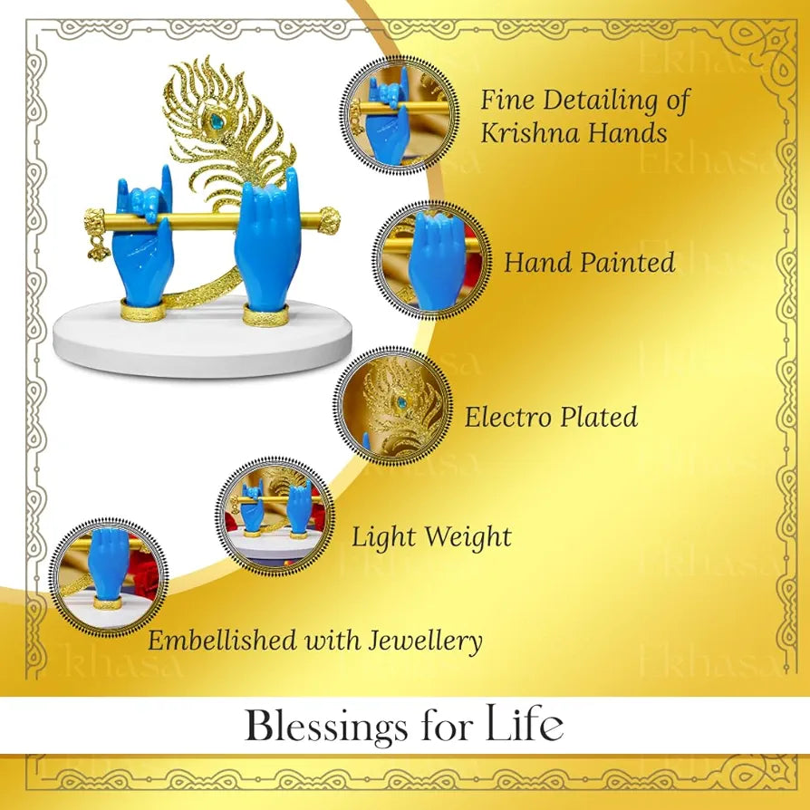 Ekhasa Lord Krishna Hands with Flute Idol Blue Krishna Hands