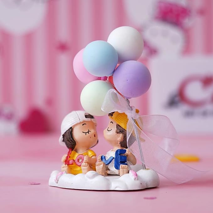 Ecraftindia Cute Couple Statue With Balloons Decorative Showpiece | Valentine Gift