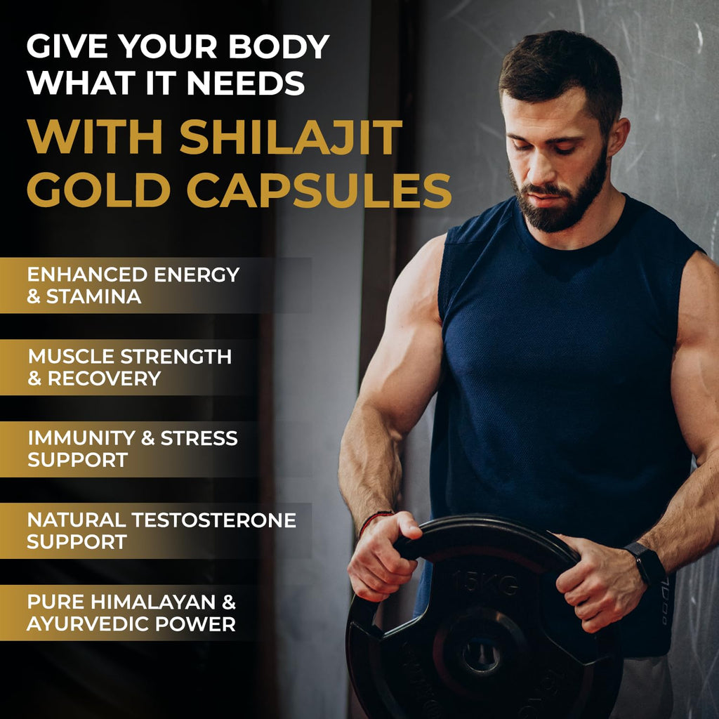The Body Reserve Shilajit Gold Capsules For Men Himalayan Shilajeet With 24 Carat Gold, Gokshura, Ashwagandha, Kali Musli & Other Herbs For Stamina, Muscle Growth & Energy Ayurvedic 60 Veg Capsules