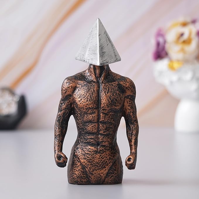 Ecraftindia Copper, Silver Polyresin Men Statue Triangle Sign on Face Human Figurine Decorative Showpiece