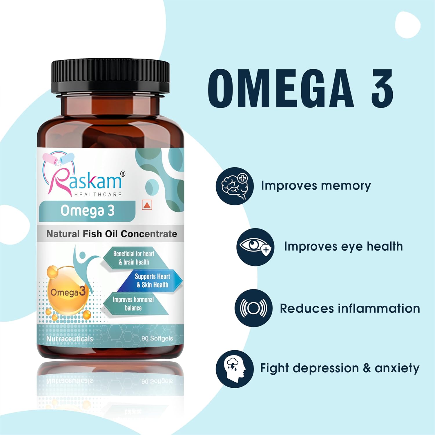 Omega 3-90 Softgels- For Men And Women, Omega3 2-3 Serving, for Brain, Heart, Eyes, and Joints Health