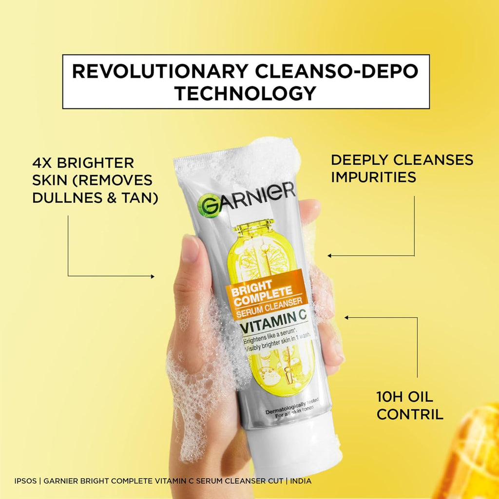 Garnier Bright Complete Serum Cleanser 150gm | Deep Cleansing Face Wash with Vitamin C for Brighter, Radiant Skin