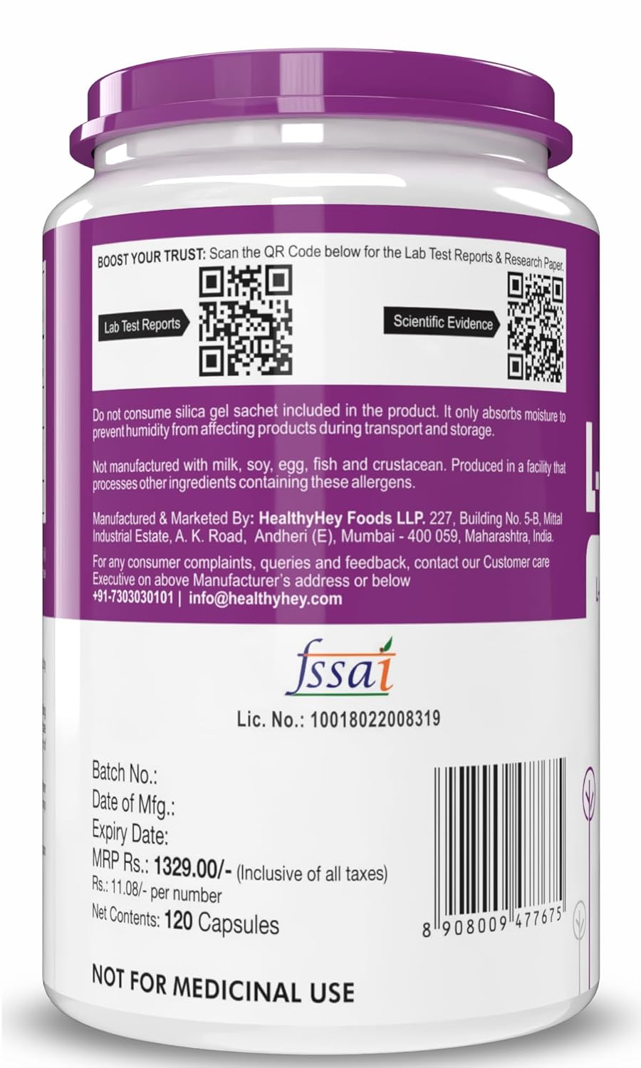 HealthyHey L-Arginine 120 Vegetable Capsules (Pack of 1)