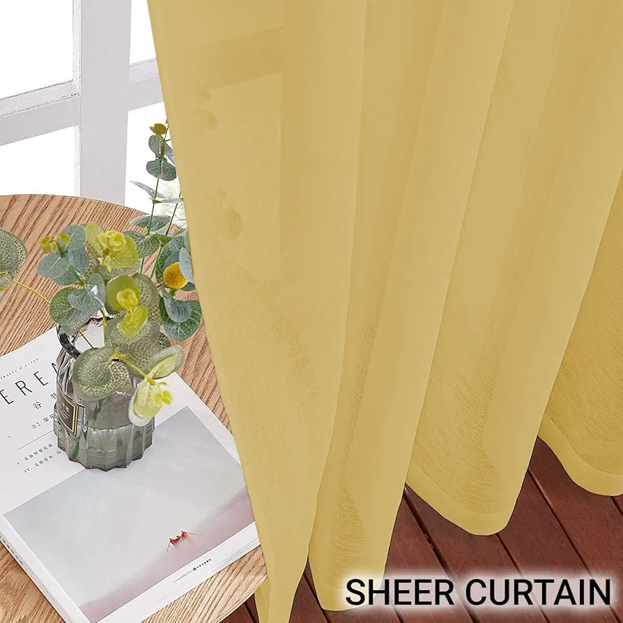 Cloth Fusion Cotton Feel Sheer Door Curtains 9 Feet Long Set of 2 Semi-Transparent Lemon