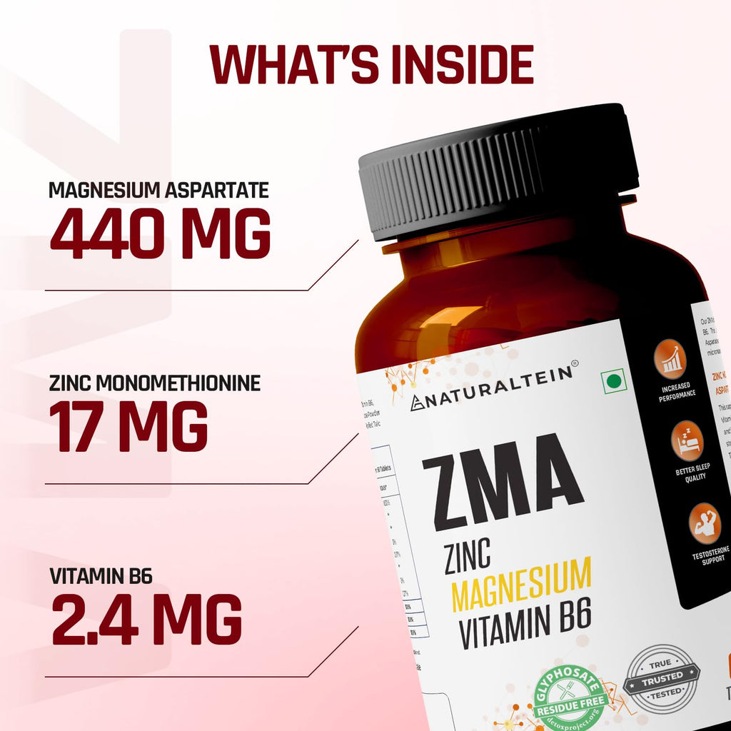 NATURALTEIN ZMA Tablets â€“ Zinc Magnesium Vitamin B6 Supplement | 30 Veg Tablets | Sports Recovery & Daily Performance | Muscle Strength, Better Sleep & Faster Recovery